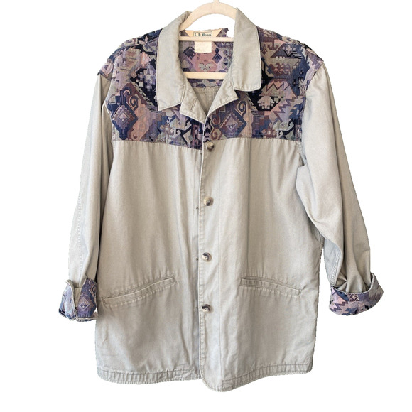 LL Bean Jacket Womens Large XL ? Aztec Country Western Vintage 90s Tapestry Coat - Picture 1 of 13